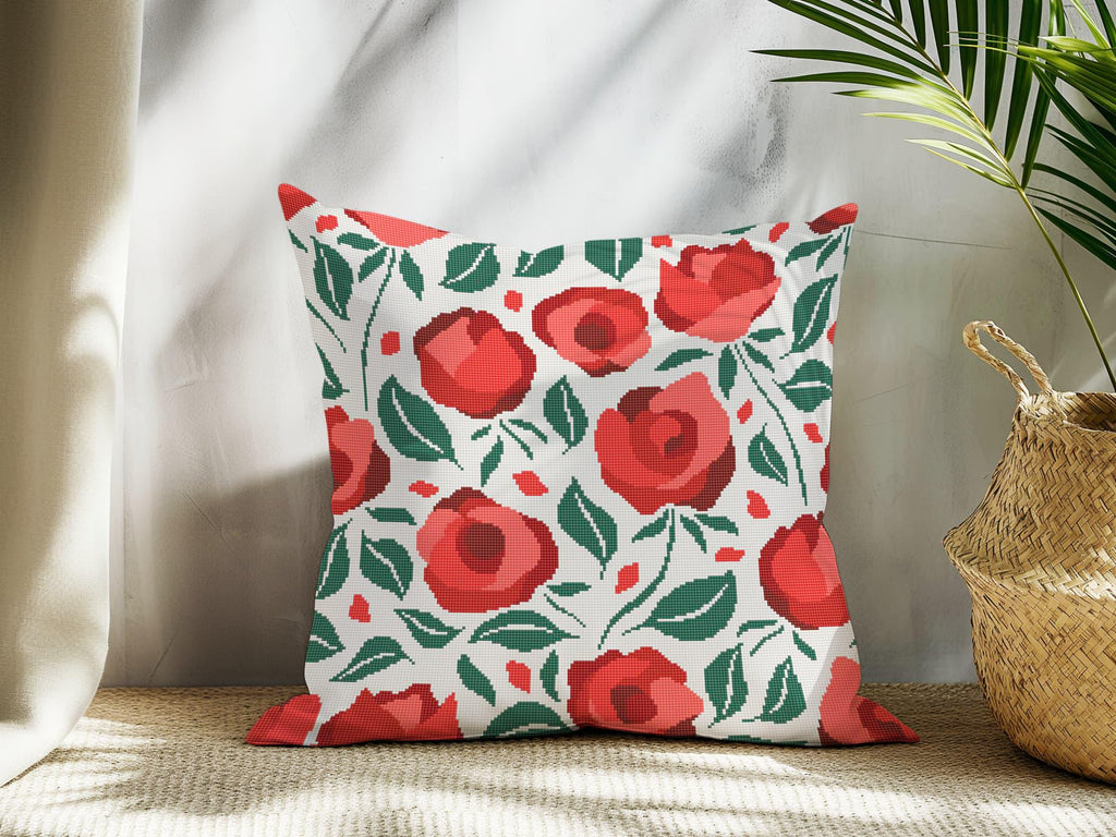 Counted Needlepoint Pillow Pattern Blooming Roses, Tapestry Cushion Pattern, Download PDF