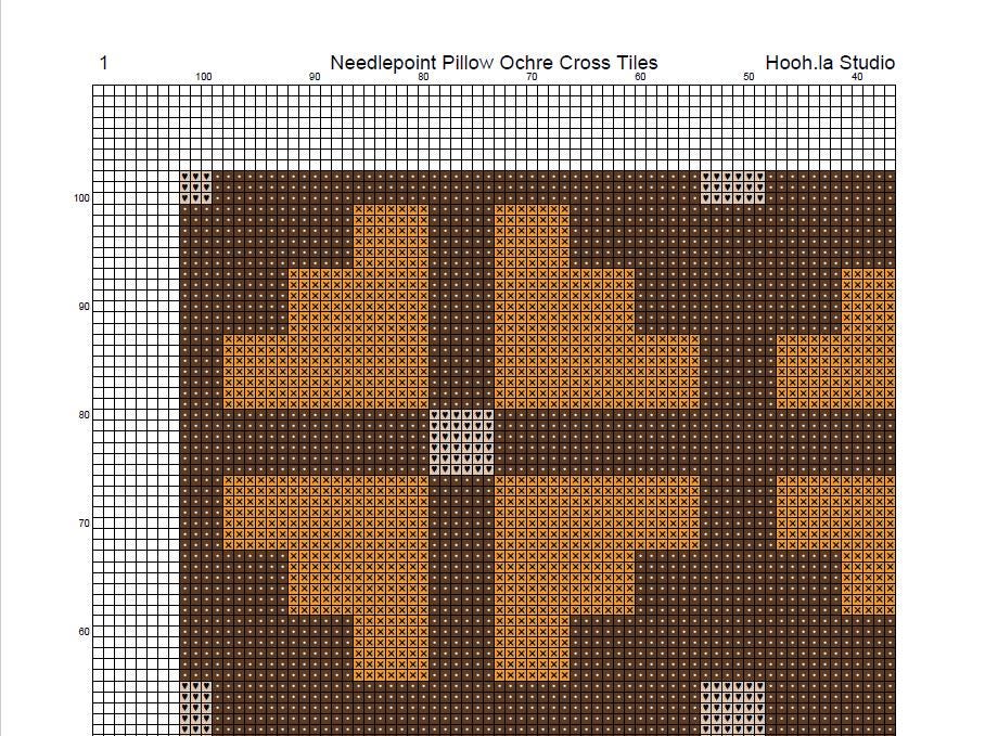 Counted Needlepoint Pillow Pattern Ochre Cross Tiles, Tapestry Cushion Pattern, Download PDF