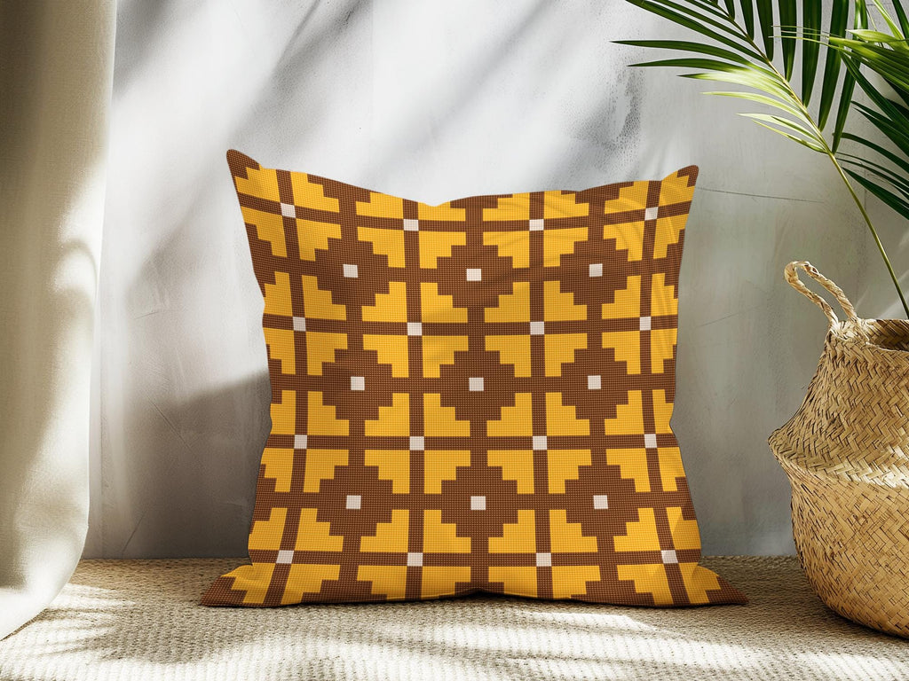 Counted Needlepoint Pillow Pattern Ochre Cross Tiles, Tapestry Cushion Pattern, Download PDF