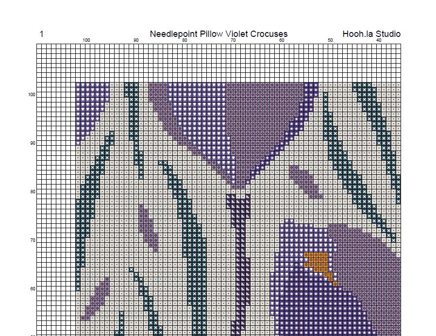 Counted Needlepoint Pillow Pattern Violet Crocuses, Tapestry Cushion Pattern, Download PDF