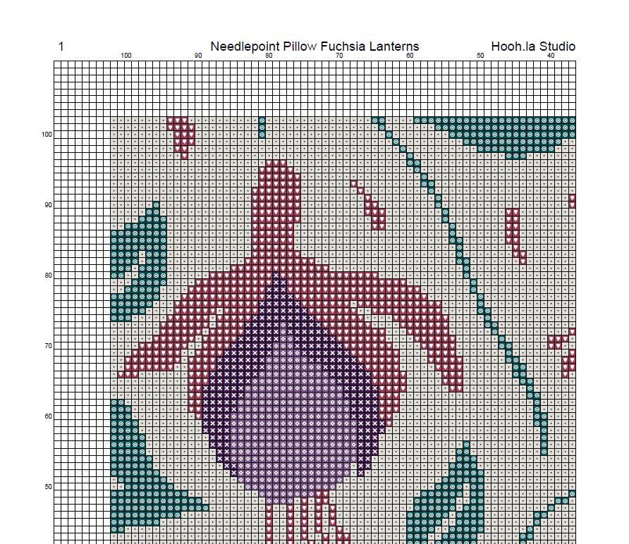 Counted Needlepoint Pillow Pattern Fuchsia Lanterns, Tapestry Cushion Pattern, Download PDF
