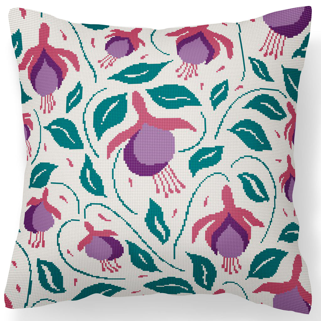 Counted Needlepoint Pillow Pattern Fuchsia Lanterns, Tapestry Cushion Pattern, Download PDF