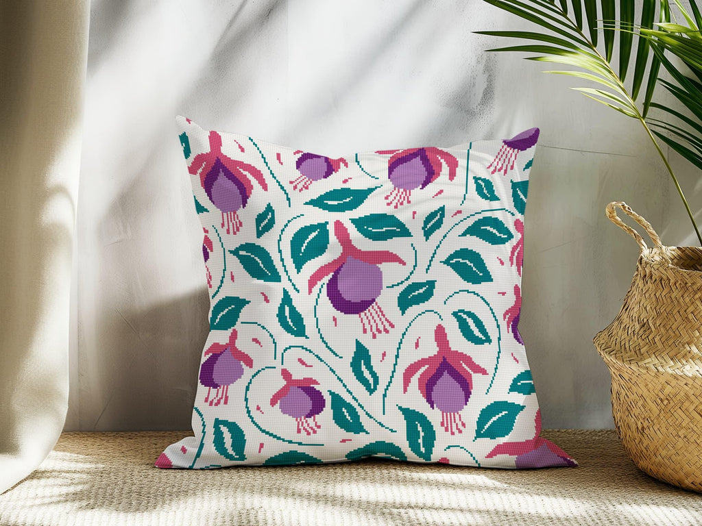 Counted Needlepoint Pillow Pattern Fuchsia Lanterns, Tapestry Cushion Pattern, Download PDF