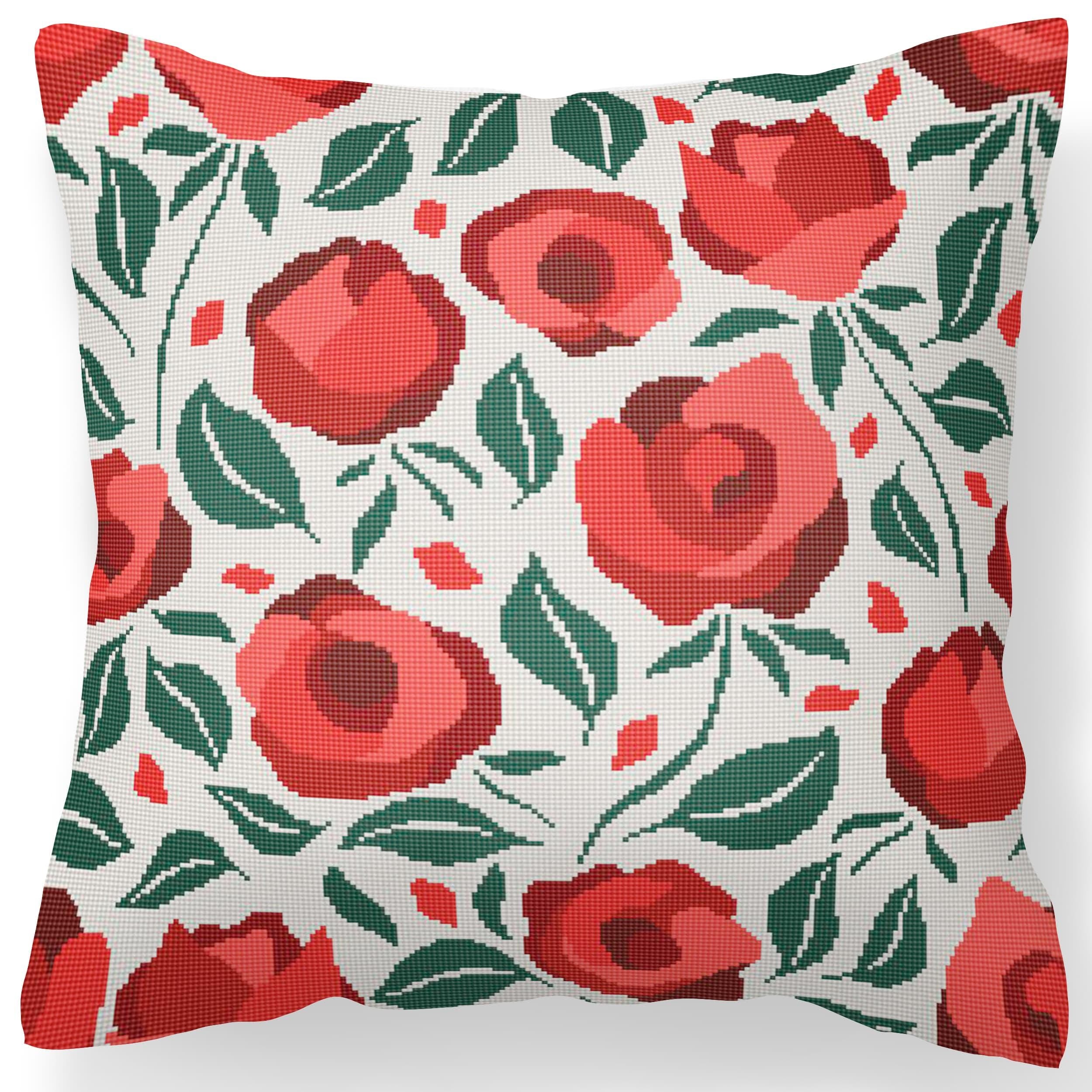 Counted Needlepoint Pillow Pattern Blooming Roses, Tapestry Cushion Pattern, Download PDF