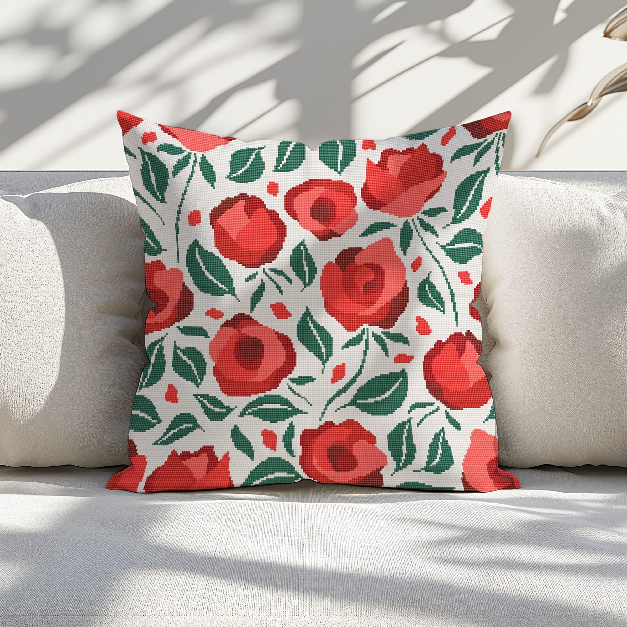 Counted Needlepoint Pillow Pattern Blooming Roses, Tapestry Cushion Pattern, Download PDF