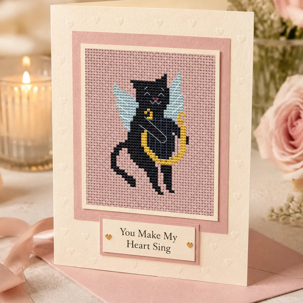 Angel Cat With Harp Cross Stitch Pattern PDF, Black Cat Angel Mini Chart