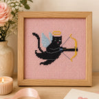 Black Cat Cupid Cross Stitch Pattern PDF, Valentine Cat With Bow Chart