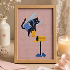 Winged Black Cat Cross Stitch Pattern PDF, Valentine Mailbox Design
