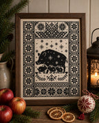 Yule Pig Family Cross Stitch Pattern PDF, Nordic Christmas Boar Sampler