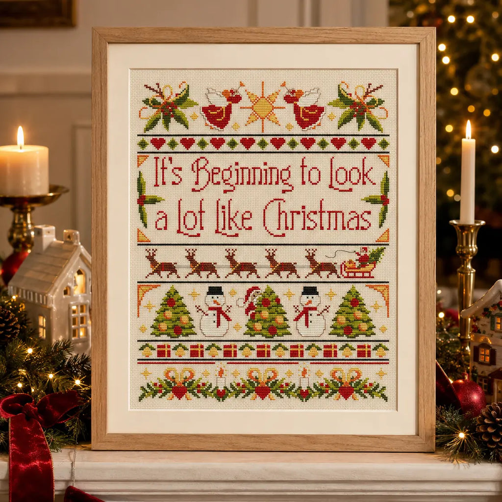Christmas Sampler Cross Stitch Pattern PDF, Vintage Rustic Holiday Quote Design