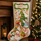 Christmas Stocking Cross Stitch Pattern PDF, Goose Family Counted Chart with Personalized Name Cuff