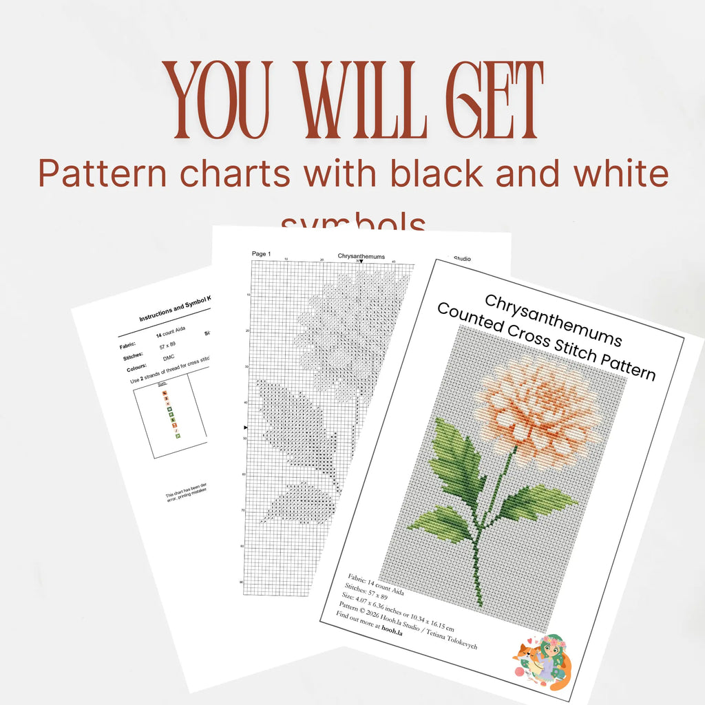 Chrysanthemums Cross Stitch Pattern PDF, November Birth Flower Floral Chart