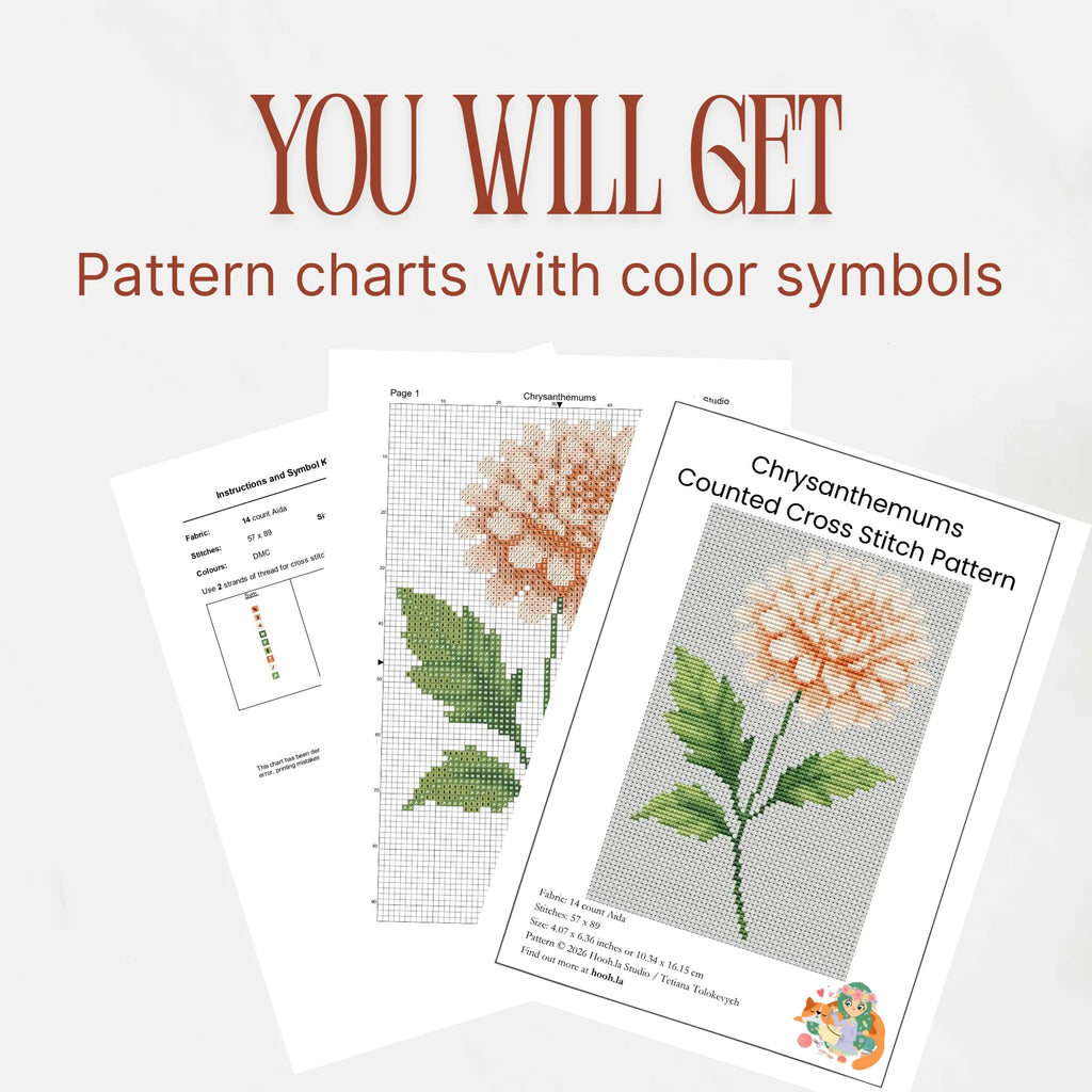 Chrysanthemums Cross Stitch Pattern PDF, November Birth Flower Floral Chart