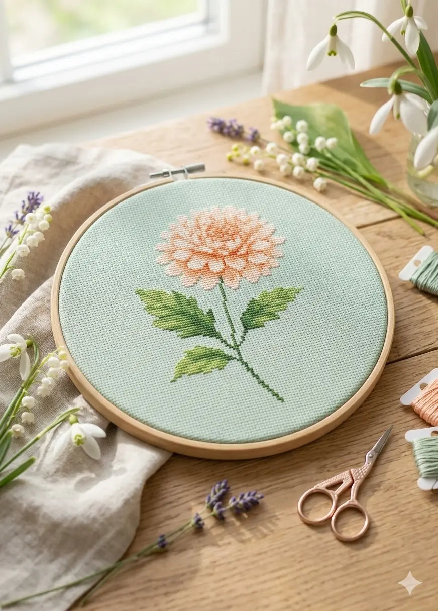 Chrysanthemums Cross Stitch Pattern PDF, November Birth Flower Floral Chart