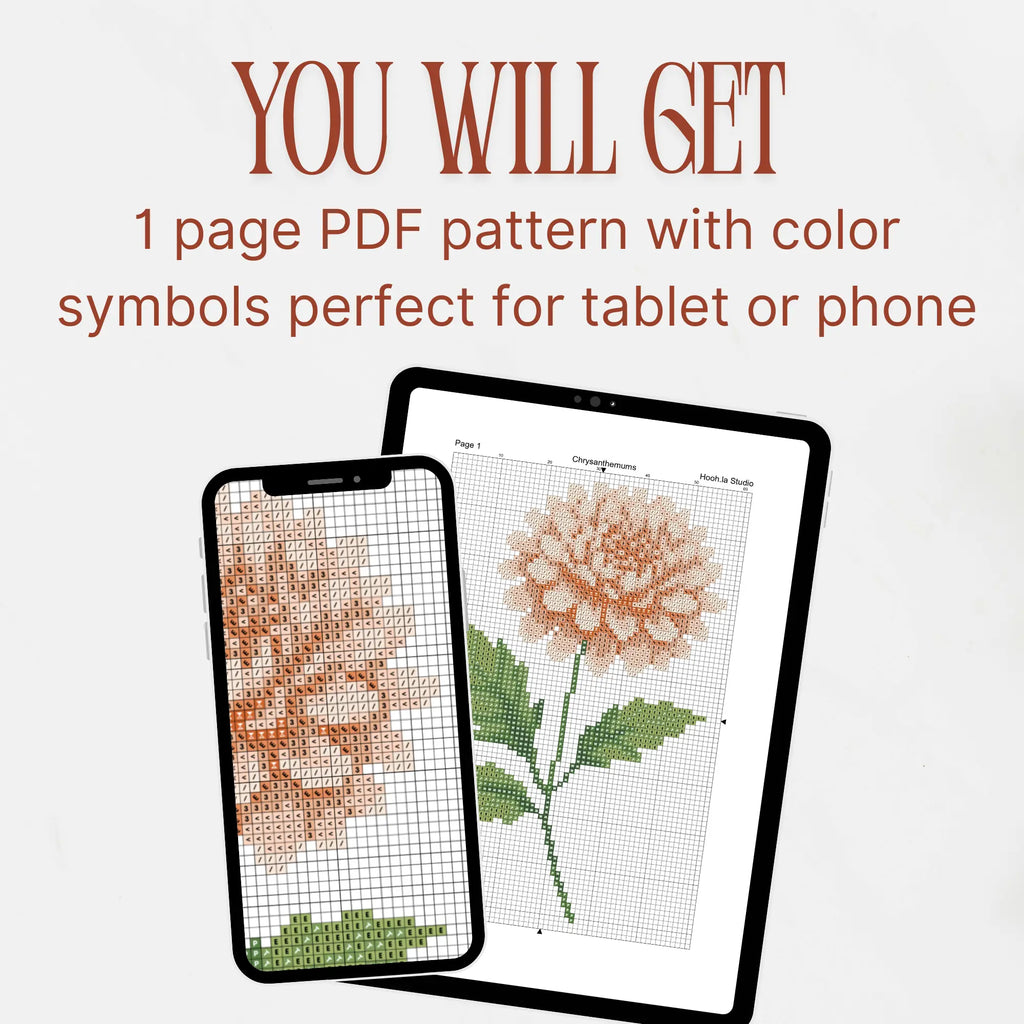 Chrysanthemums Cross Stitch Pattern PDF, November Birth Flower Floral Chart