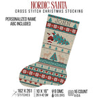 Cross Stitch Christmas Stocking Pattern PDF, Nordic Santa Personalized Name Chart