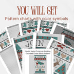Cross Stitch Christmas Stocking Pattern PDF, Nordic Santa Personalized Name Chart