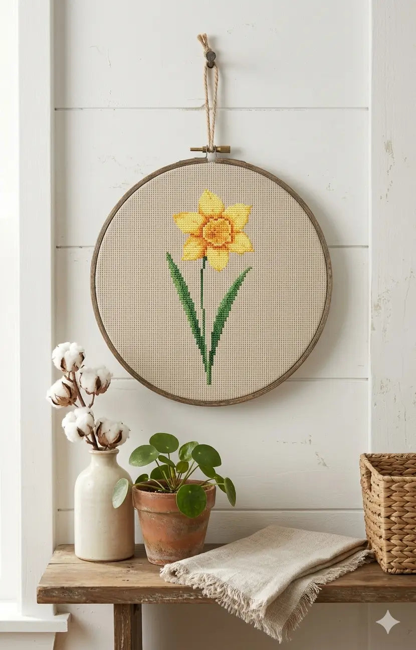 Daffodil Cross Stitch Pattern PDF, March Birth Flower