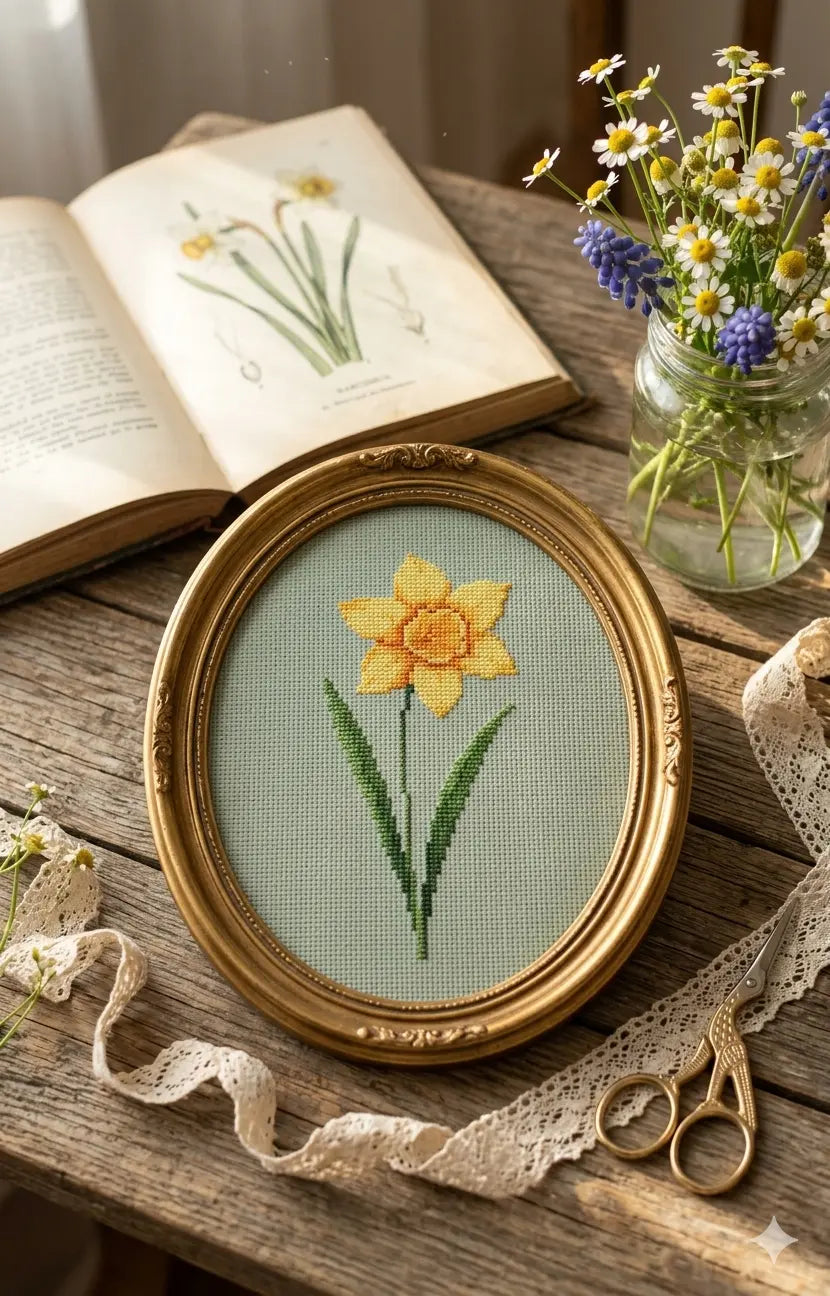 Daffodil Cross Stitch Pattern PDF, March Birth Flower