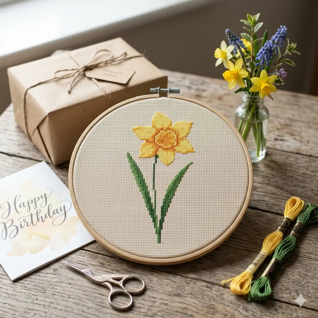 Daffodil Cross Stitch Pattern PDF, March Birth Flower