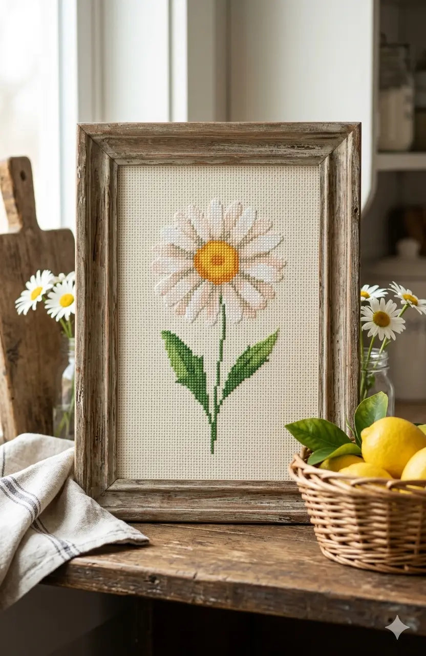 Daisy Cross Stitch Pattern PDF, April Birth Flower Small Floral Chart