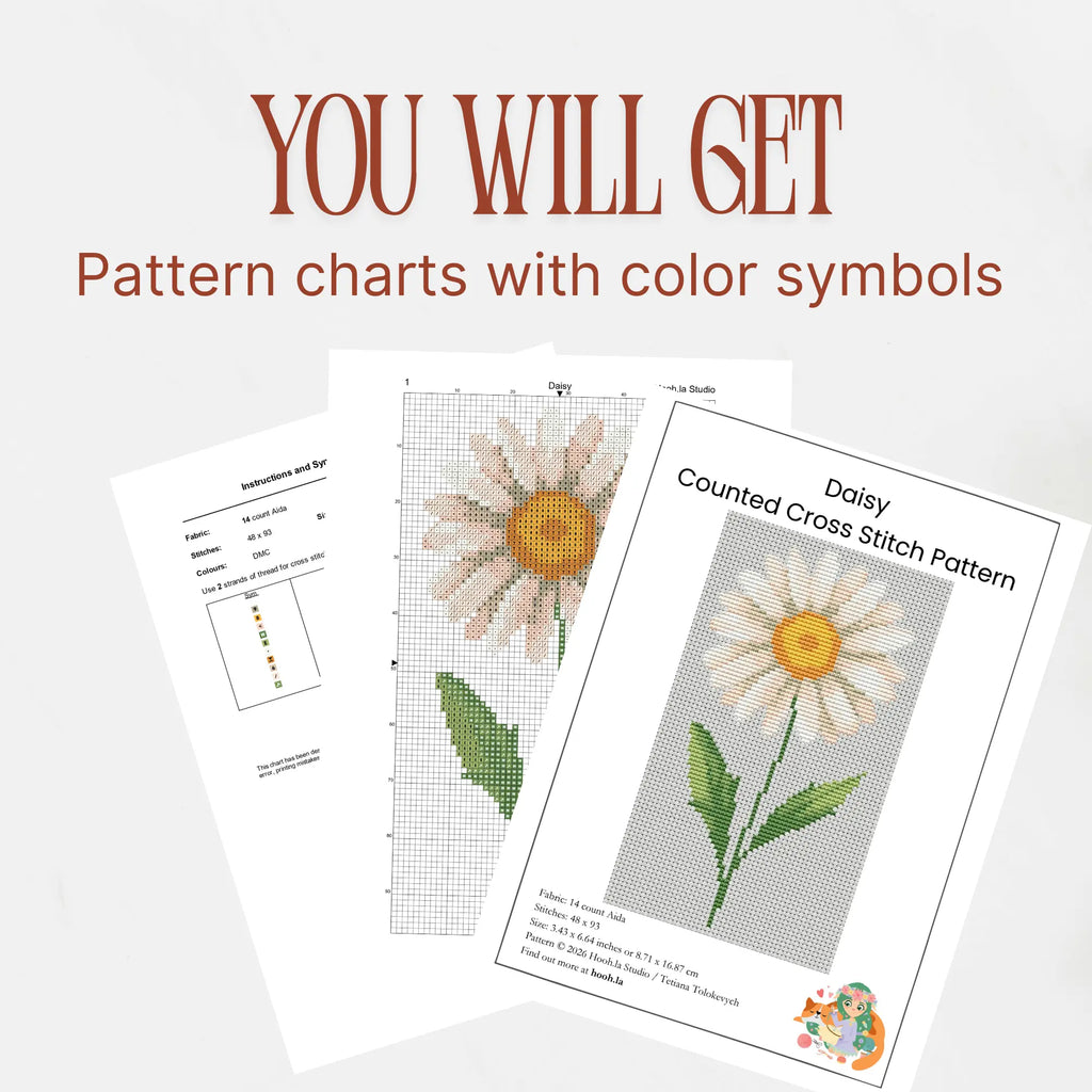 Daisy Cross Stitch Pattern PDF, April Birth Flower Small Floral Chart