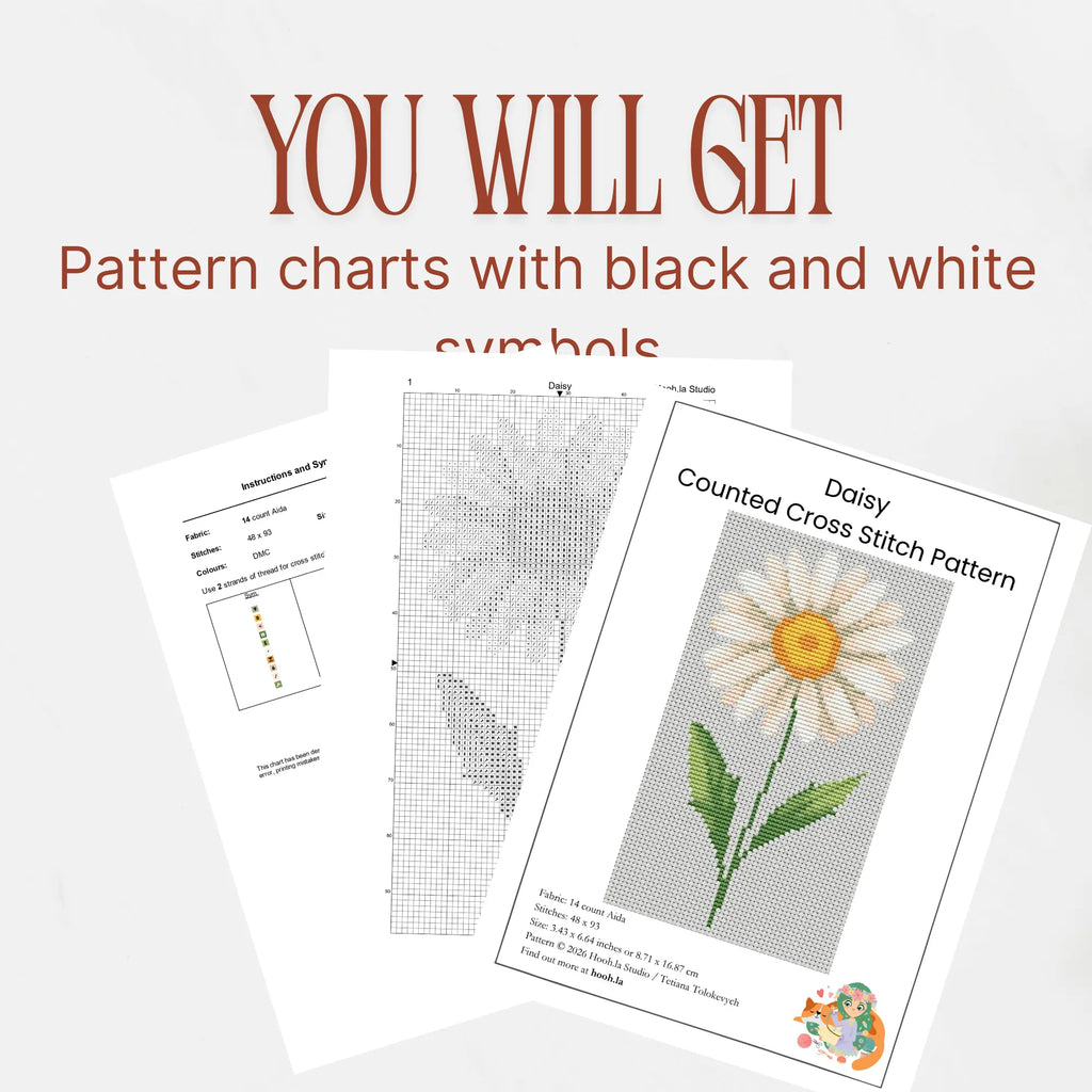 Daisy Cross Stitch Pattern PDF, April Birth Flower Small Floral Chart