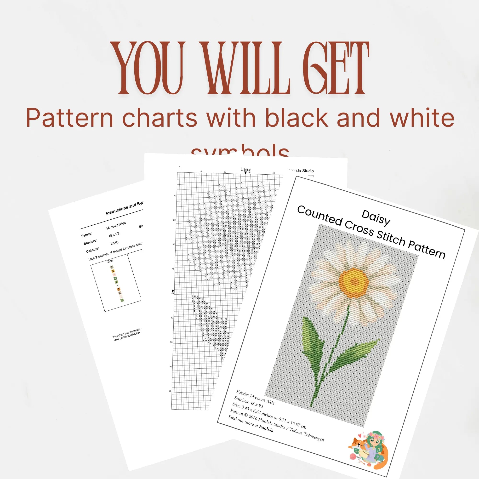 Daisy Cross Stitch Pattern PDF, April Birth Flower Small Floral Chart