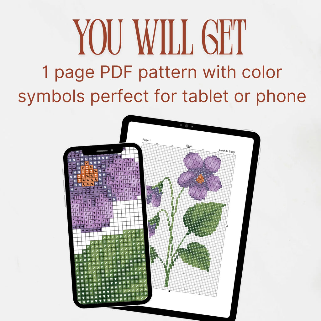 Violet Flower Cross Stitch Pattern PDF, Small Spring Floral Chart