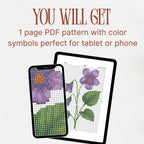 Violet Flower Cross Stitch Pattern PDF, Small Spring Floral Chart