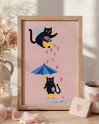 Valentine Black Cat Cross Stitch Pattern PDF, Cupid Cat Umbrella Chart