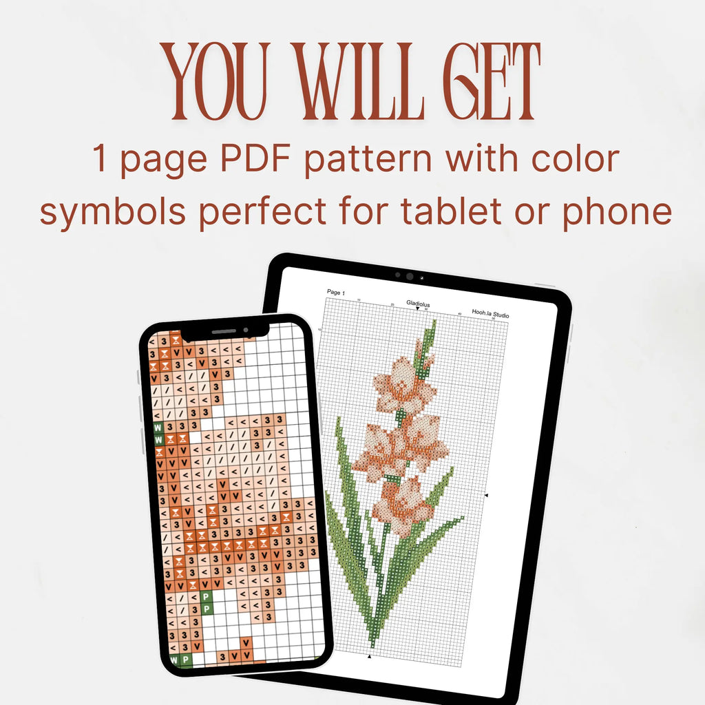 Gladiolus Cross Stitch Pattern PDF, August Birth Flower Small Floral Chart
