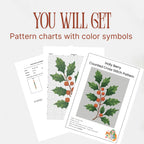 Holly Berry Cross Stitch Pattern PDF, Small Winter Floral Christmas Chart