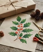 Holly Berry Cross Stitch Pattern PDF, Small Winter Floral Christmas Chart
