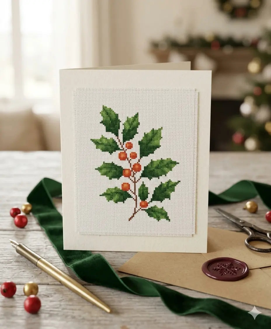 Holly Berry Cross Stitch Pattern PDF, Small Winter Floral Christmas Chart