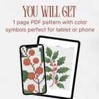 Holly Berry Cross Stitch Pattern PDF, Small Winter Floral Christmas Chart
