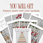 12 Days of Christmas Cross Stitch Pattern PDF, Large Christmas Tree Sampler