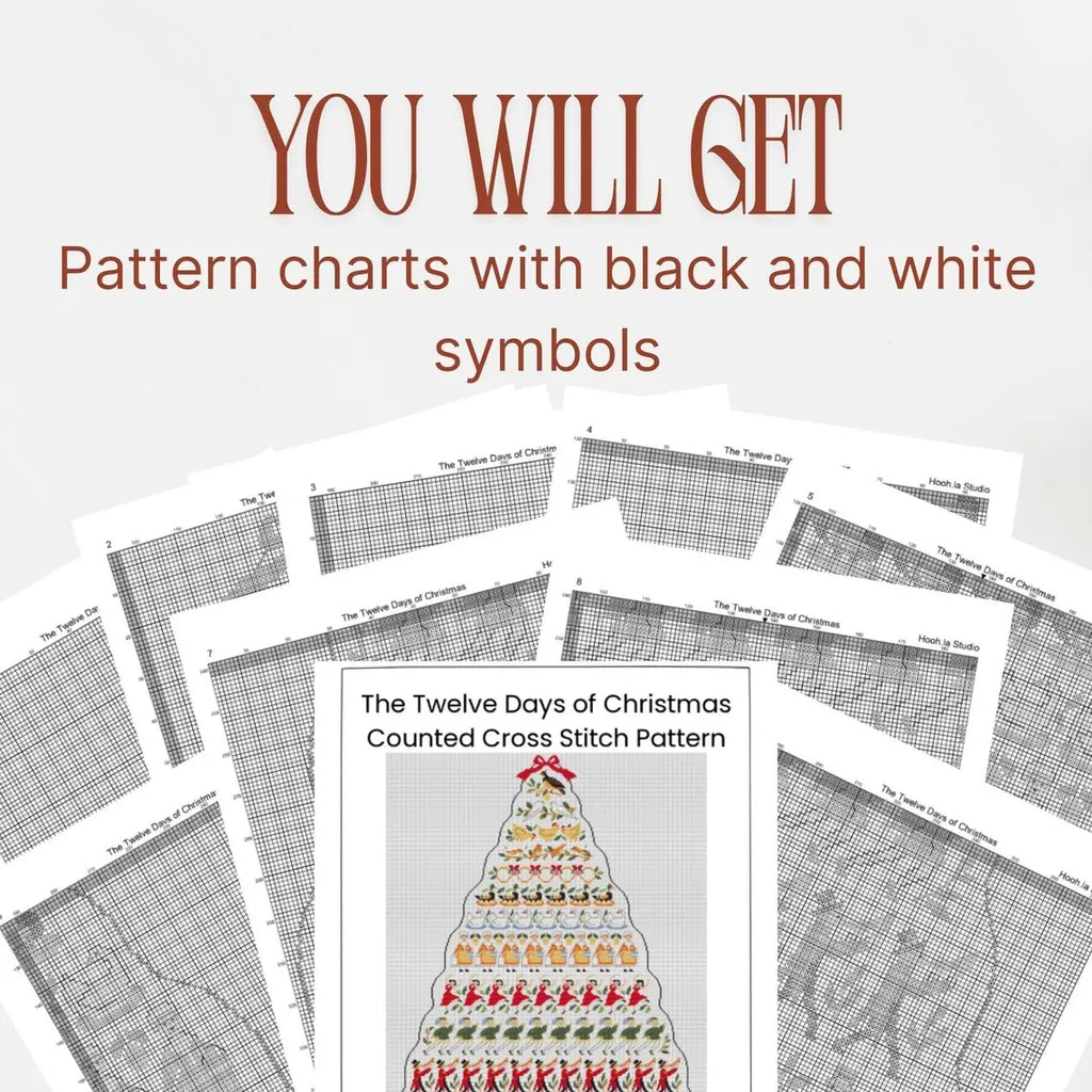 12 Days of Christmas Cross Stitch Pattern PDF, Large Christmas Tree Sampler