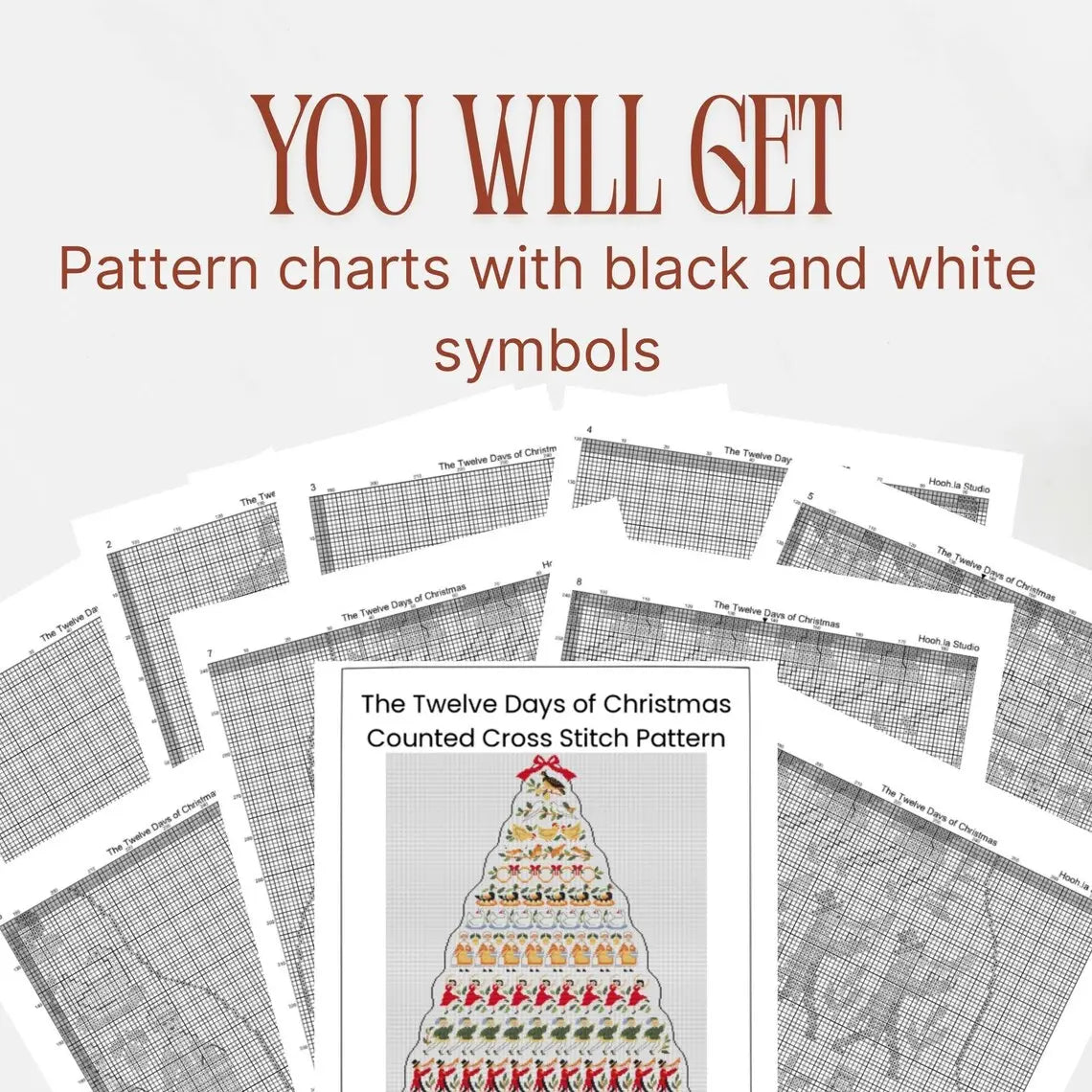 12 Days of Christmas Cross Stitch Pattern PDF, Large Christmas Tree Sampler