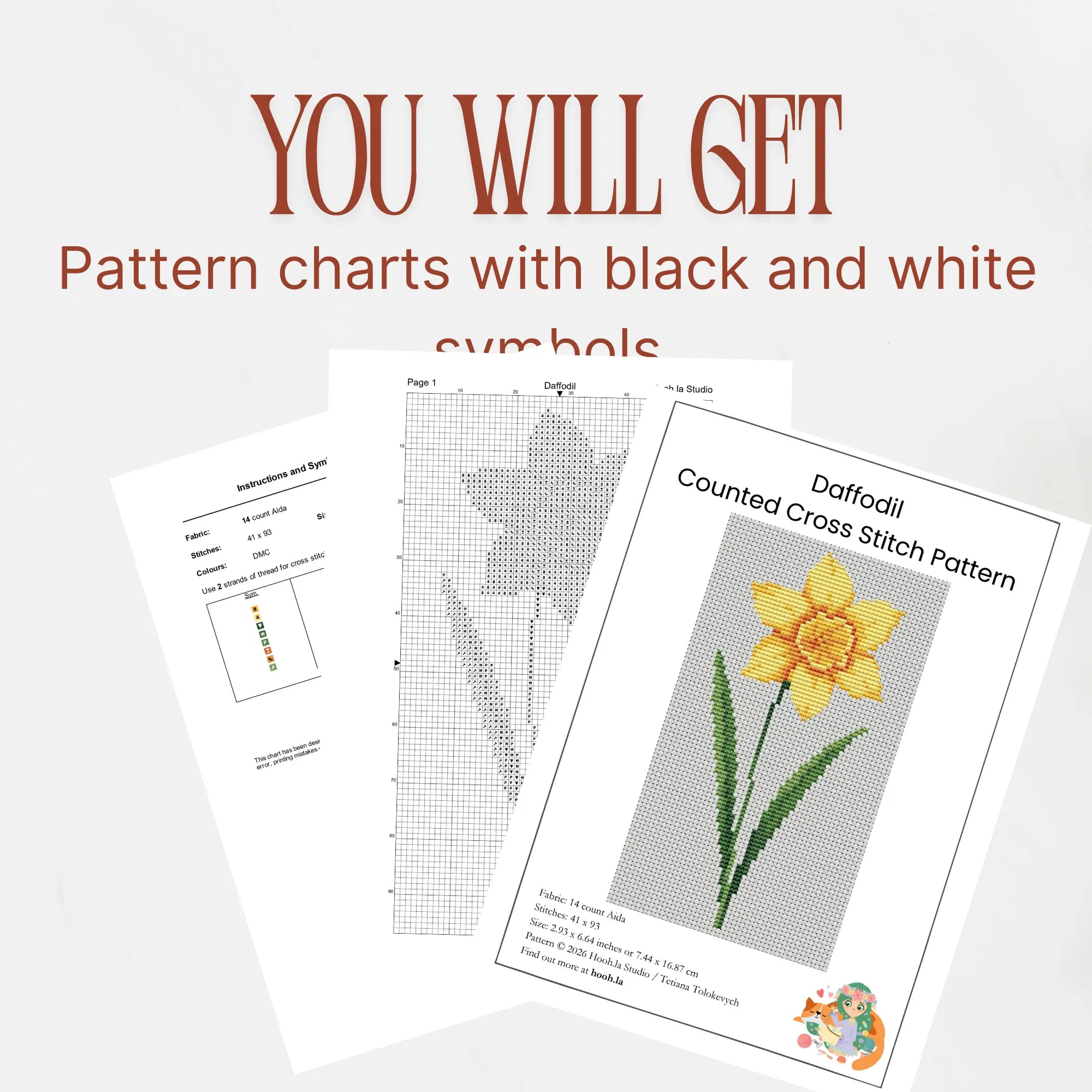 Daffodil Cross Stitch Pattern PDF, March Birth Flower