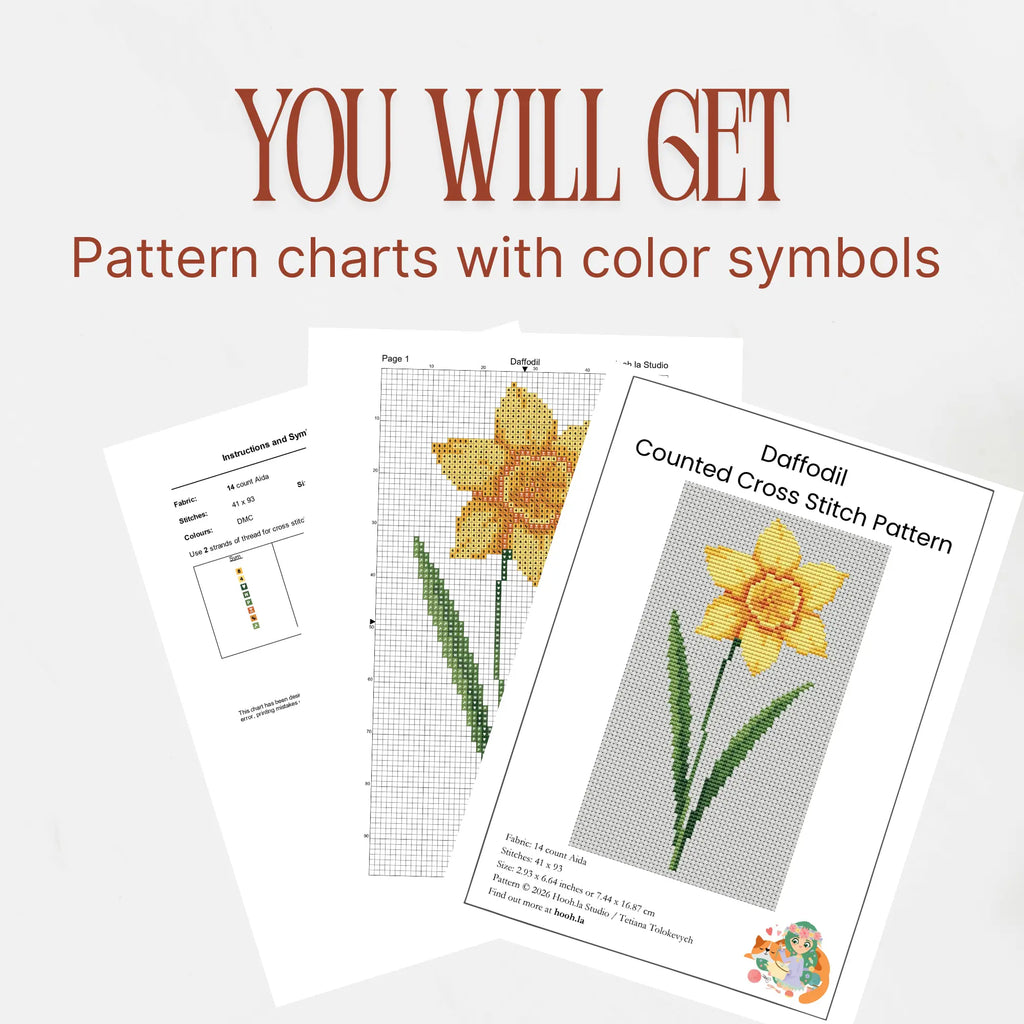 Daffodil Cross Stitch Pattern PDF, March Birth Flower