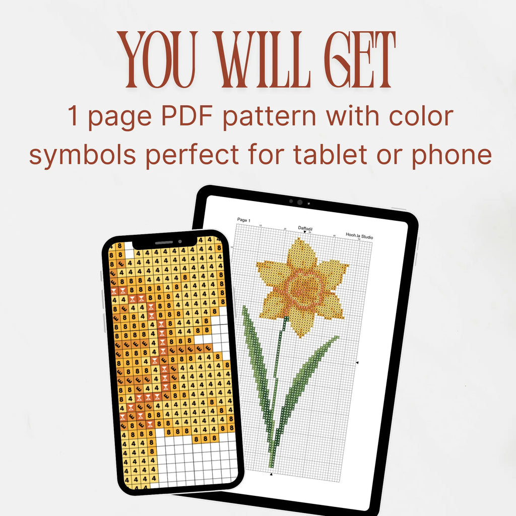 Daffodil Cross Stitch Pattern PDF, March Birth Flower