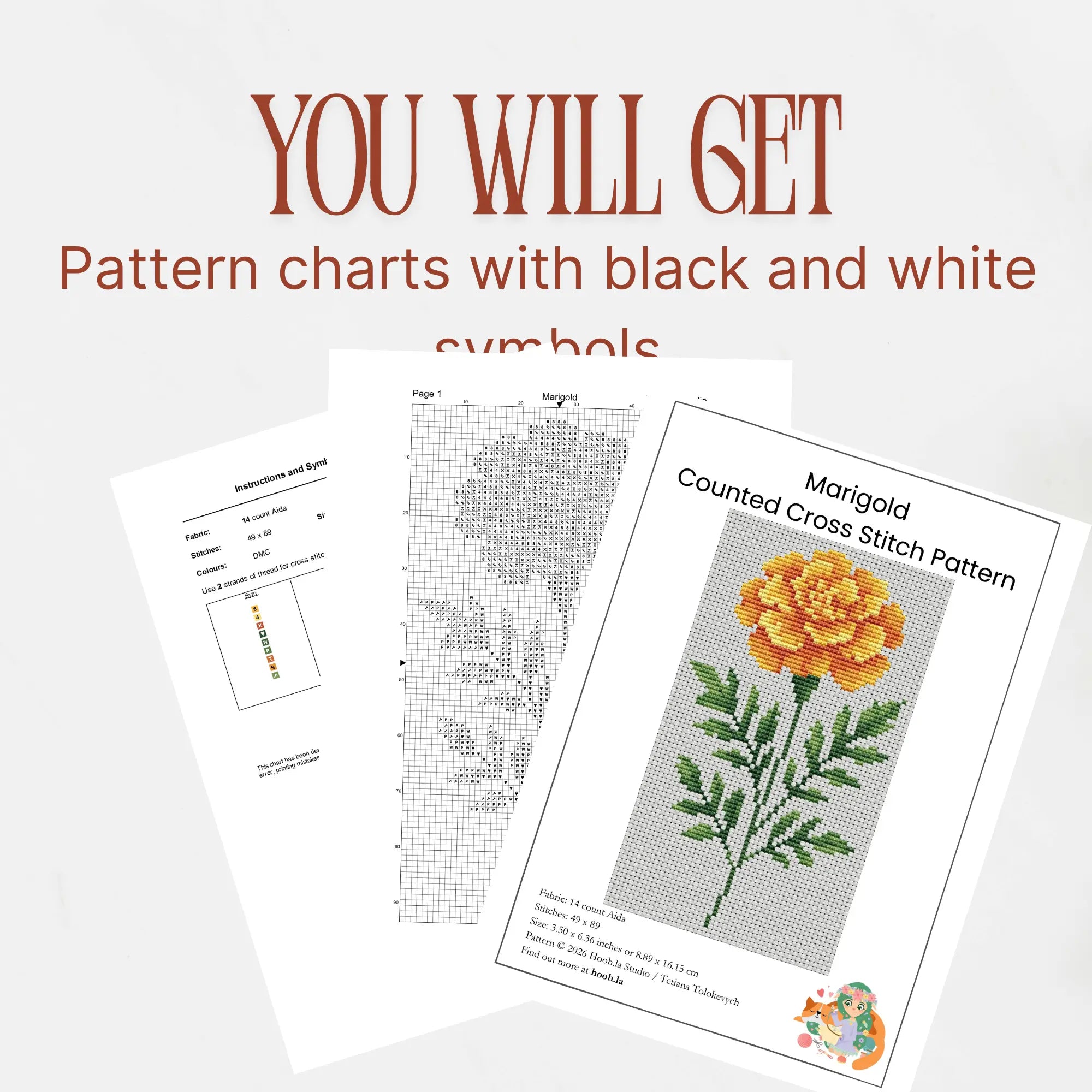 Marigold Cross Stitch Pattern PDF, October Birth Flower