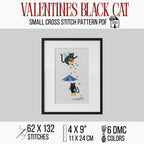 Valentine Black Cat Cross Stitch Pattern PDF, Cupid Cat Umbrella Chart