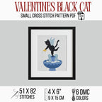 Winged Black Cat Fountain Cross Stitch Pattern PDF, Valentine Angel Cat Chart