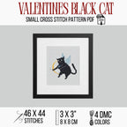 Black Cat Cupid Cross Stitch Pattern PDF, Valentine Cat With Wings Chart