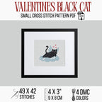 Black Cat Angel Cross Stitch Pattern PDF, Valentine Cat With Hearts Chart