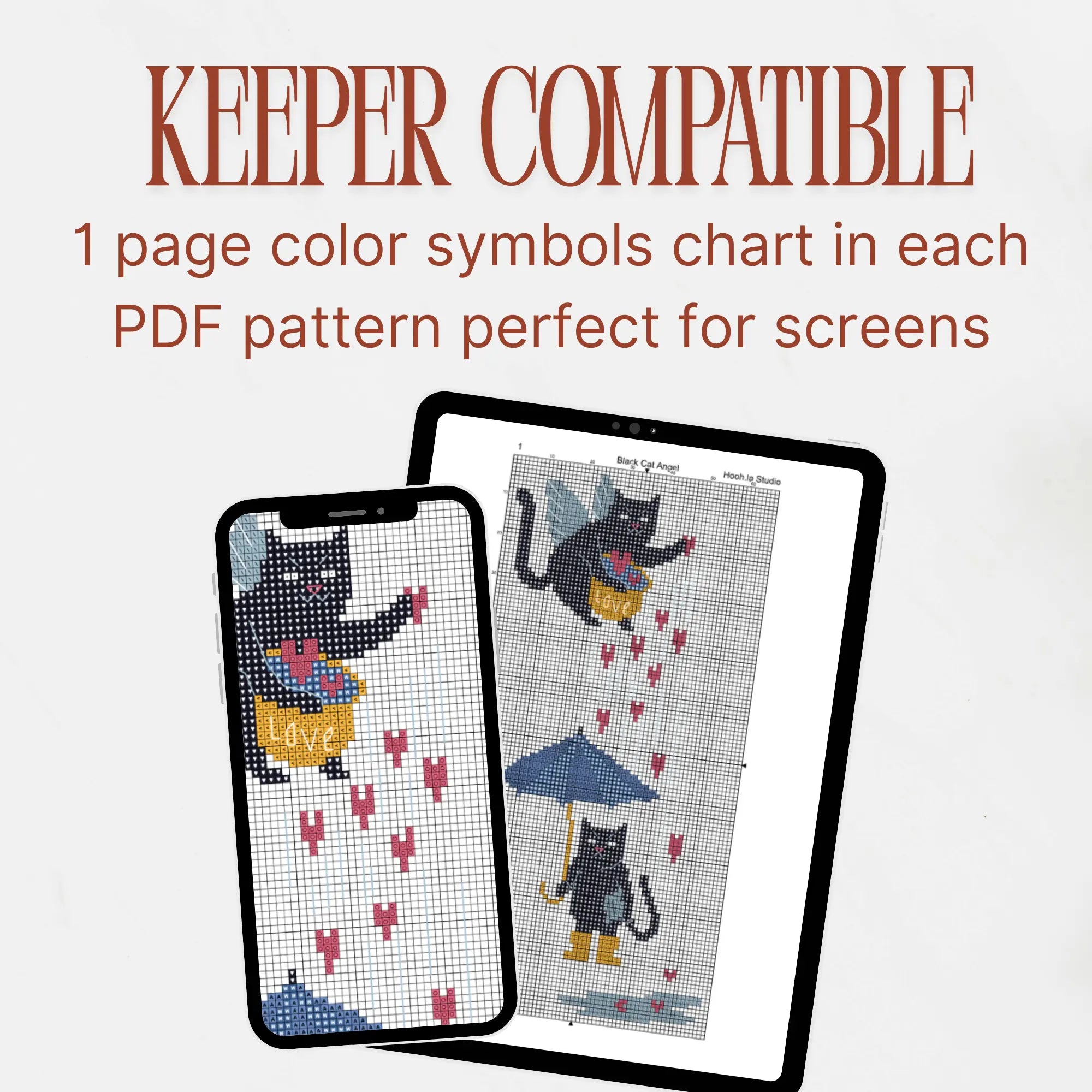 Valentine Black Cat Cross Stitch Pattern PDF, Cupid Cat Umbrella Chart