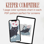 Black Cat Angel Cross Stitch Pattern PDF, Valentine Cat With Hearts Chart