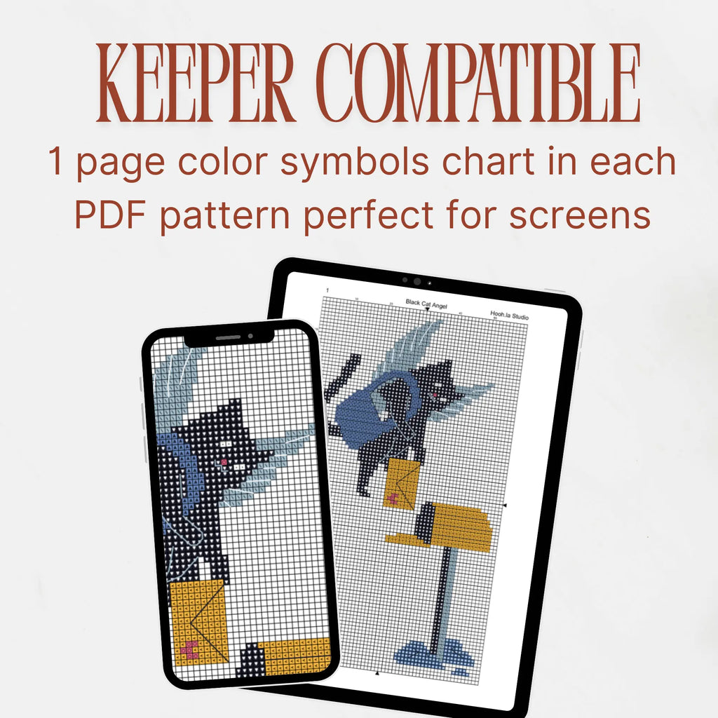 Winged Black Cat Cross Stitch Pattern PDF, Valentine Mailbox Design